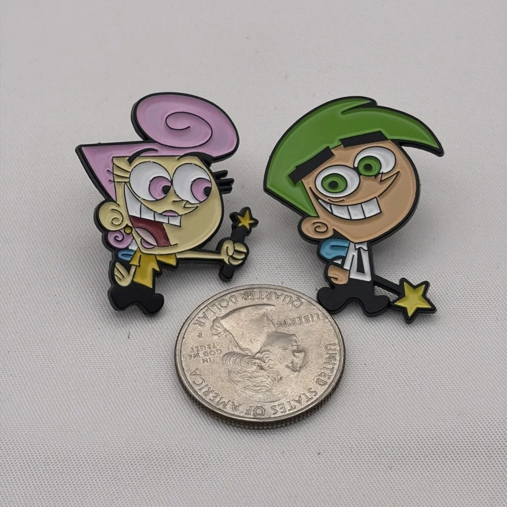 Set Of 2 Cosmo & Wanda Fairly OddParents Fairies Animation TV Show Lapel Hat Pin